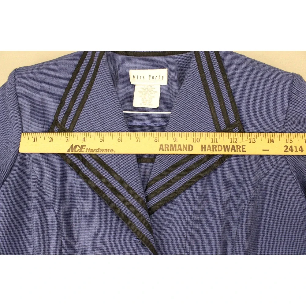 Miss Dorby Vtg Blue Sailor Collar Button Cottagecore Dress Womens 10 Houndstooth - Picture 2 of 13